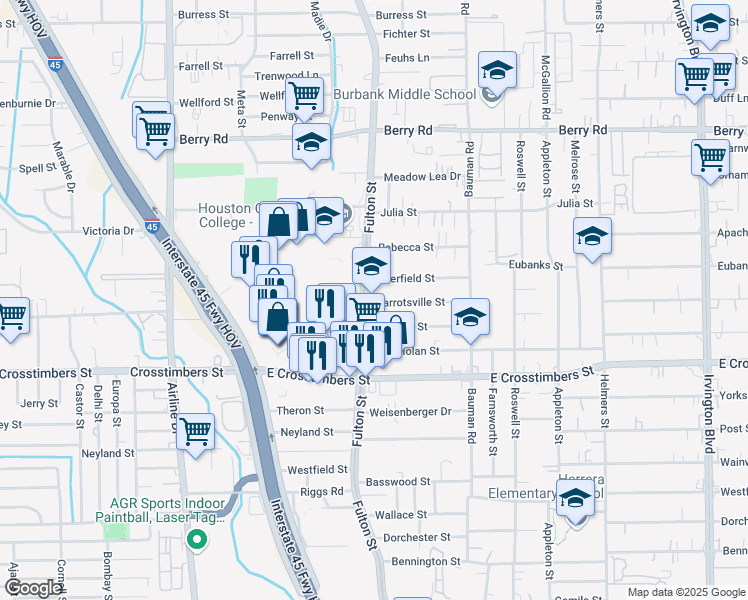map of restaurants, bars, coffee shops, grocery stores, and more near in Houston