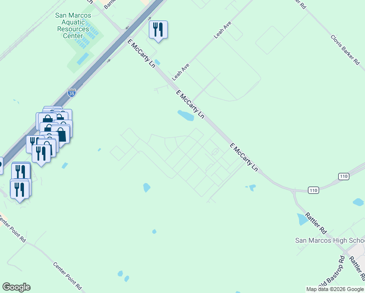 map of restaurants, bars, coffee shops, grocery stores, and more near 233 New Hampton Way in San Marcos