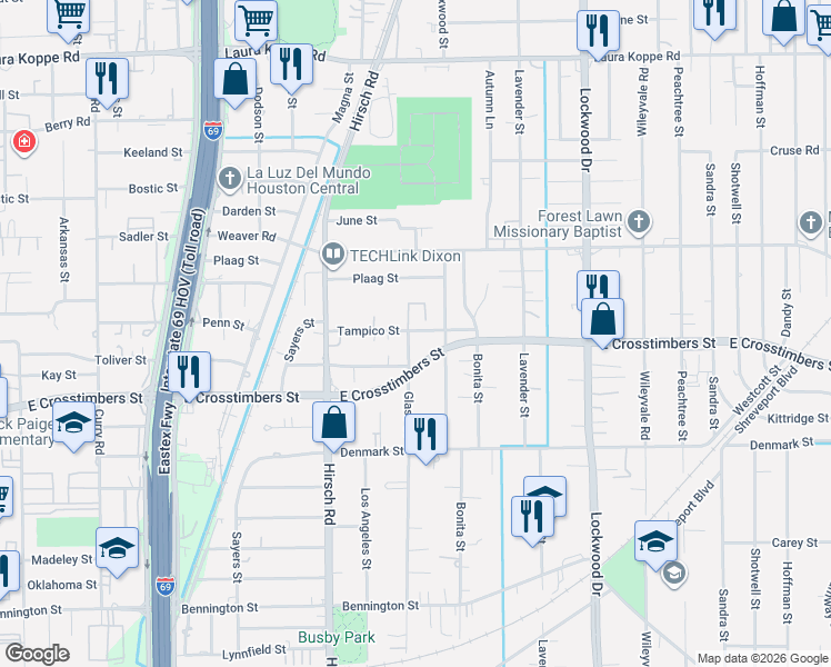 map of restaurants, bars, coffee shops, grocery stores, and more near 7957 Glass Circle in Houston