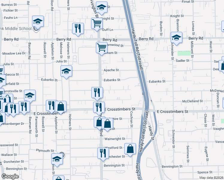 map of restaurants, bars, coffee shops, grocery stores, and more near 902 Eubanks Street in Houston