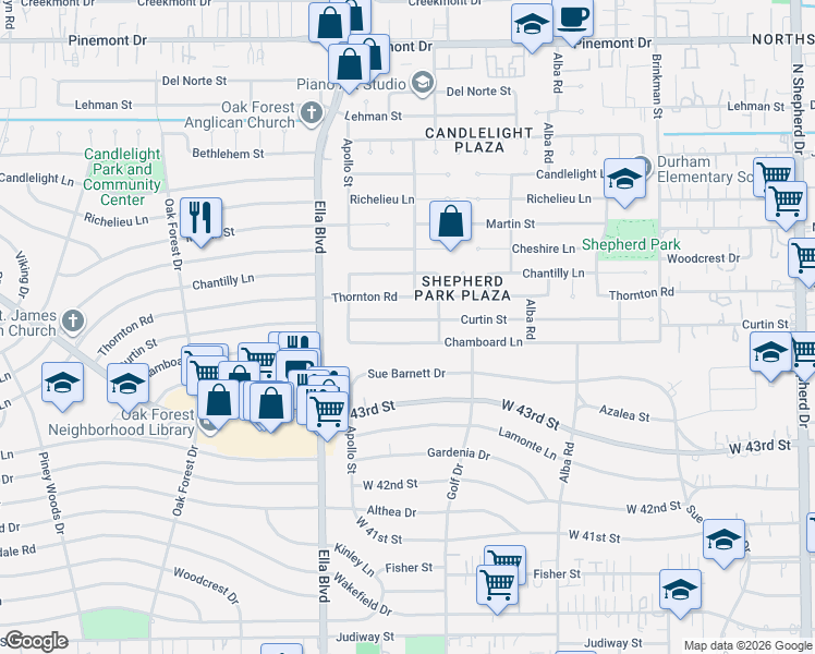 map of restaurants, bars, coffee shops, grocery stores, and more near 1134 Curtin Street in Houston