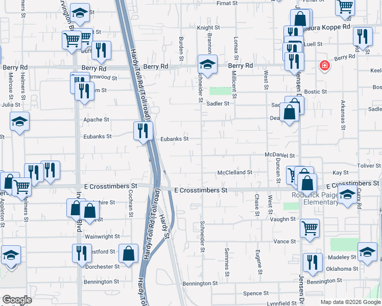 map of restaurants, bars, coffee shops, grocery stores, and more near 1810 Eubanks Street in Houston