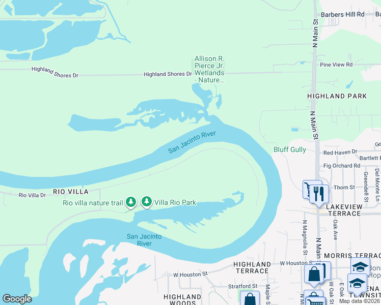 map of restaurants, bars, coffee shops, grocery stores, and more near 20203 Rio Villa Drive in Houston