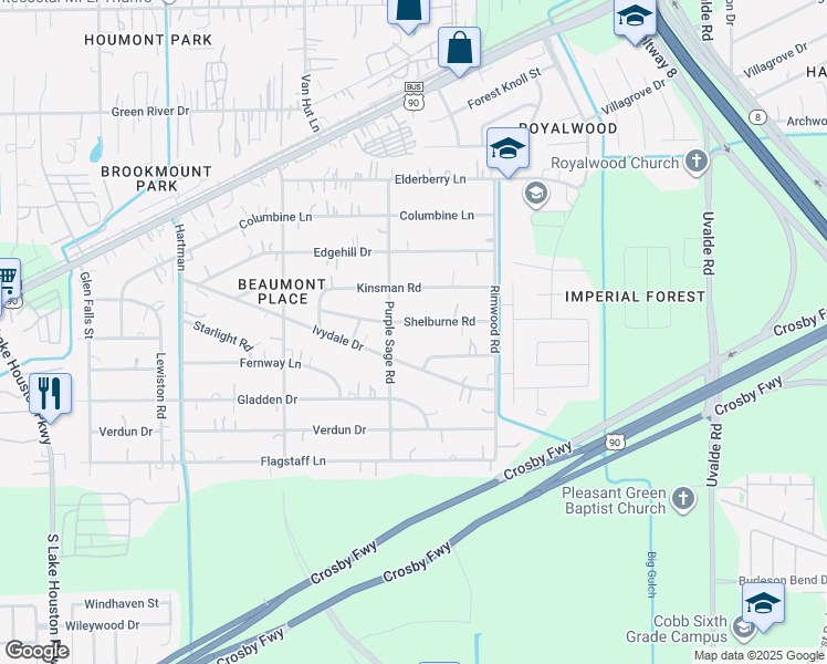 map of restaurants, bars, coffee shops, grocery stores, and more near 13210 Shelburne Road in Houston