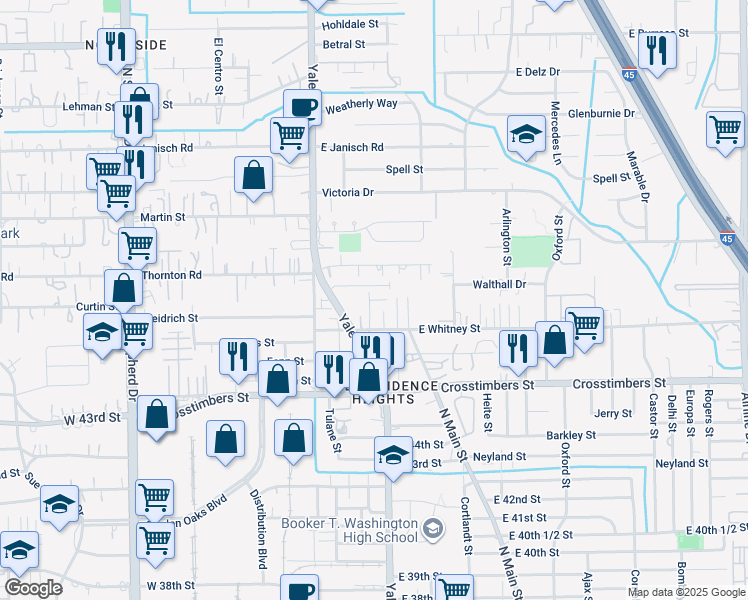 map of restaurants, bars, coffee shops, grocery stores, and more near 142 West Whitney Street in Houston