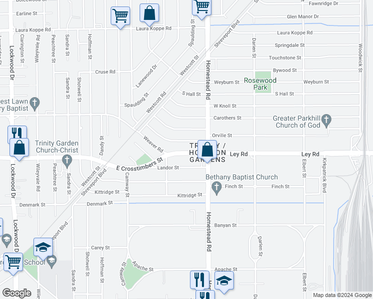 map of restaurants, bars, coffee shops, grocery stores, and more near 6931 East Crosstimbers Street in Houston