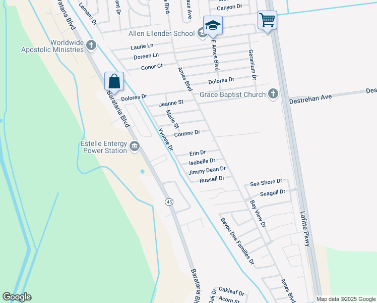 map of restaurants, bars, coffee shops, grocery stores, and more near 2760 Erin Drive in Marrero