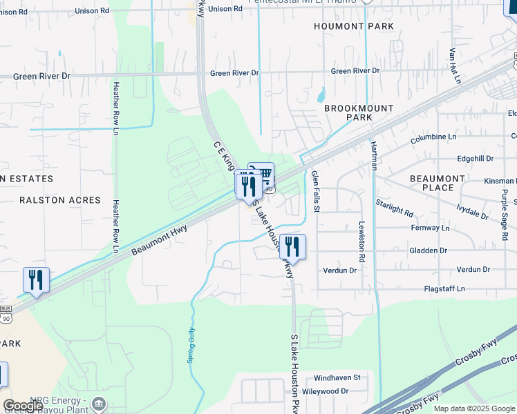 map of restaurants, bars, coffee shops, grocery stores, and more near 12915 South Lake Houston Parkway in Houston