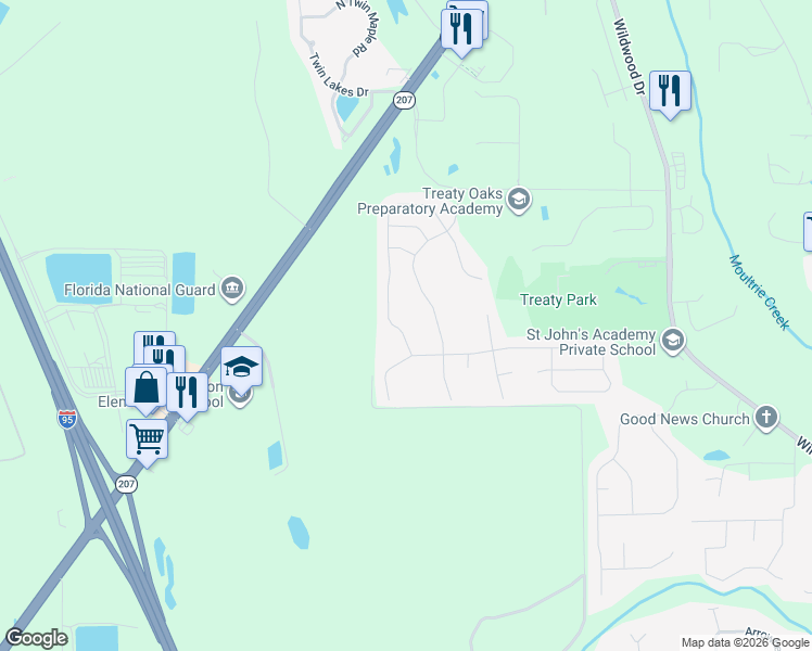 map of restaurants, bars, coffee shops, grocery stores, and more near 74 Tumbled Stone Way in St. Augustine
