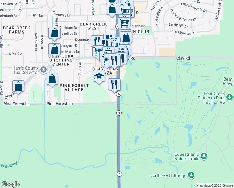 map of restaurants, bars, coffee shops, grocery stores, and more near 4025 Highway 6 North in Houston