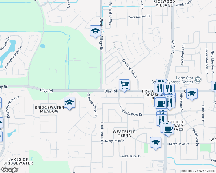 map of restaurants, bars, coffee shops, grocery stores, and more near 20743 Iron Timber Lane in Katy