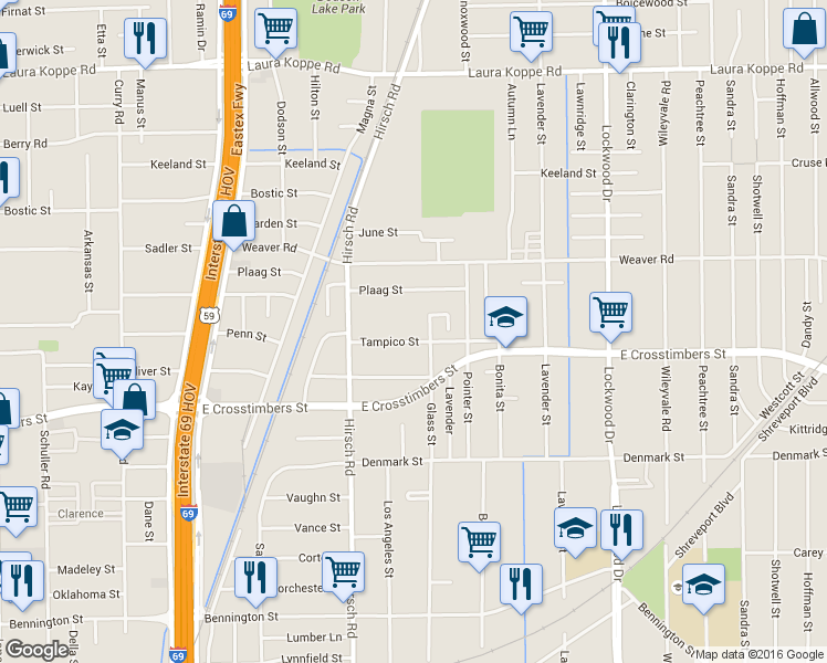 map of restaurants, bars, coffee shops, grocery stores, and more near 4329 Tampico St in Houston
