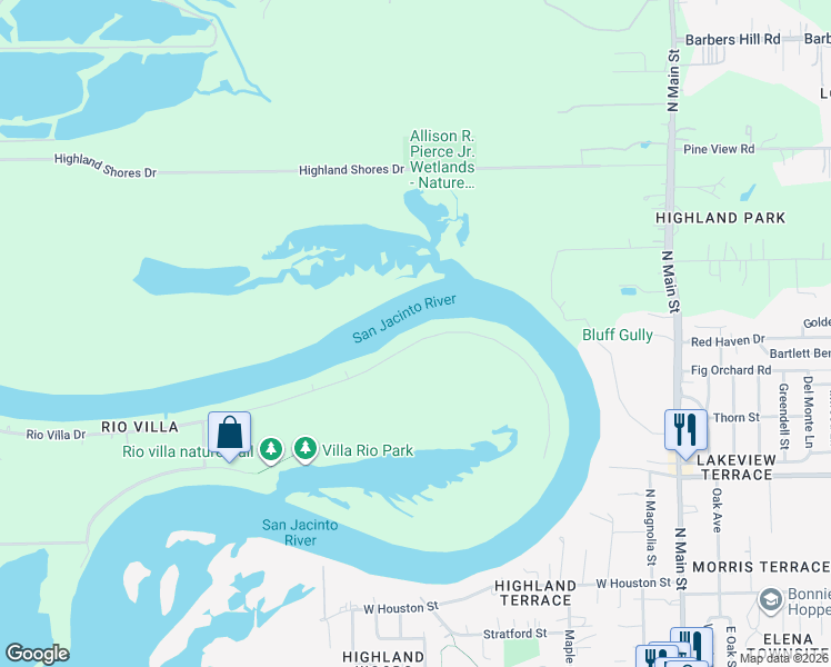 map of restaurants, bars, coffee shops, grocery stores, and more near 20203 Rio Villa Drive in Houston