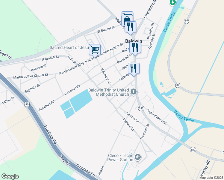 map of restaurants, bars, coffee shops, grocery stores, and more near 300-314 Lockley Street in Baldwin