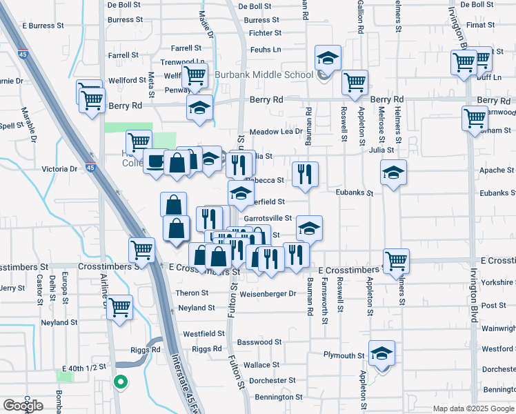 map of restaurants, bars, coffee shops, grocery stores, and more near 142 Deerfield Street in Houston
