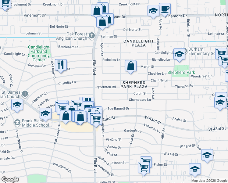 map of restaurants, bars, coffee shops, grocery stores, and more near 1123 Thornton Road in Houston