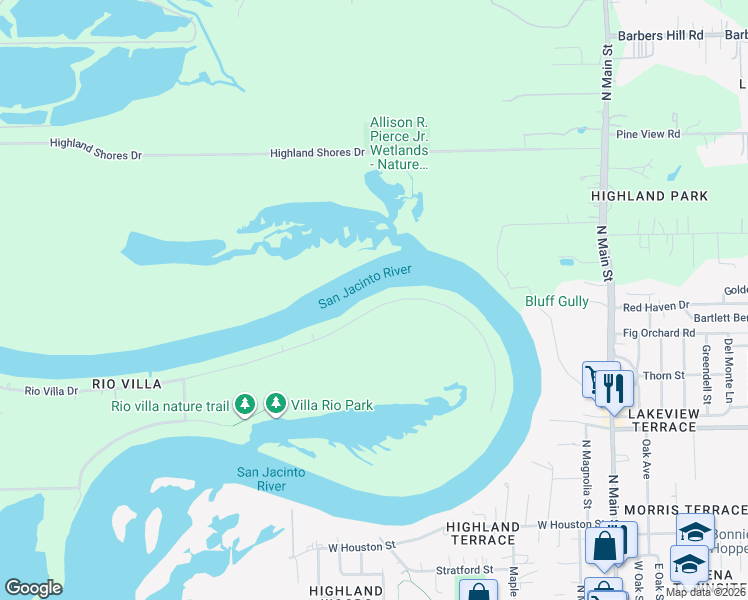 map of restaurants, bars, coffee shops, grocery stores, and more near 20203 Rio Villa Drive in Houston