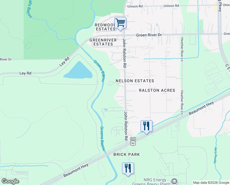 map of restaurants, bars, coffee shops, grocery stores, and more near 7417 John Ralston Road in Houston