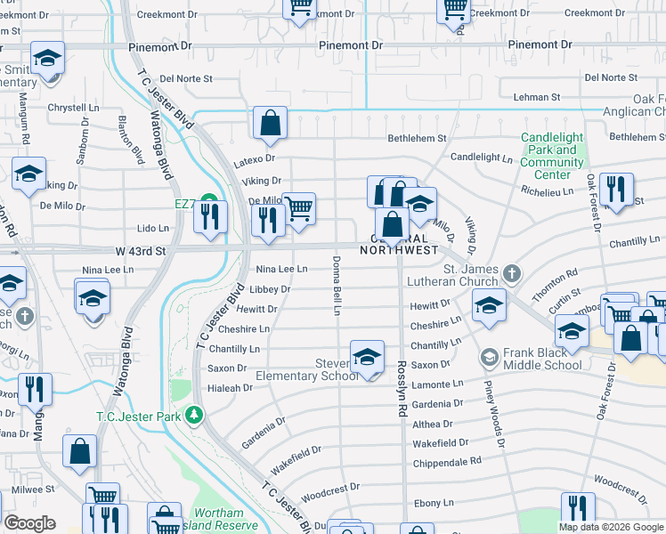 map of restaurants, bars, coffee shops, grocery stores, and more near 2002 Nina Lee Lane in Houston