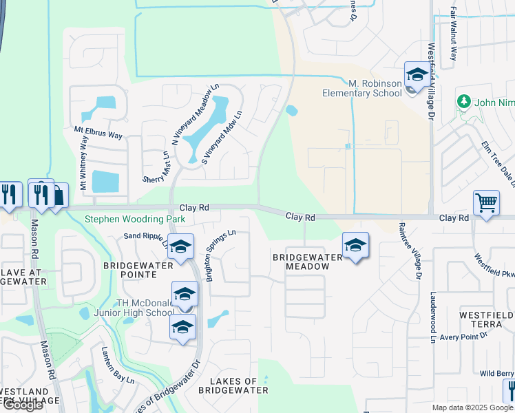 map of restaurants, bars, coffee shops, grocery stores, and more near 21102 Blackbluff Court in Katy