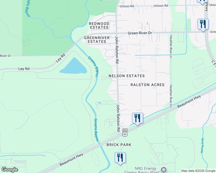 map of restaurants, bars, coffee shops, grocery stores, and more near 7417 John Ralston Road in Houston