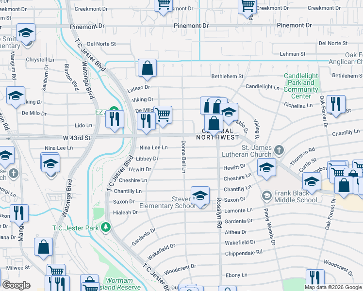 map of restaurants, bars, coffee shops, grocery stores, and more near 2002 Nina Lee Lane in Houston