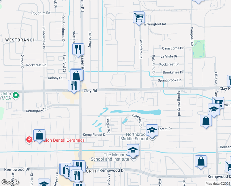map of restaurants, bars, coffee shops, grocery stores, and more near 9983-10005 Clay Rd in Houston