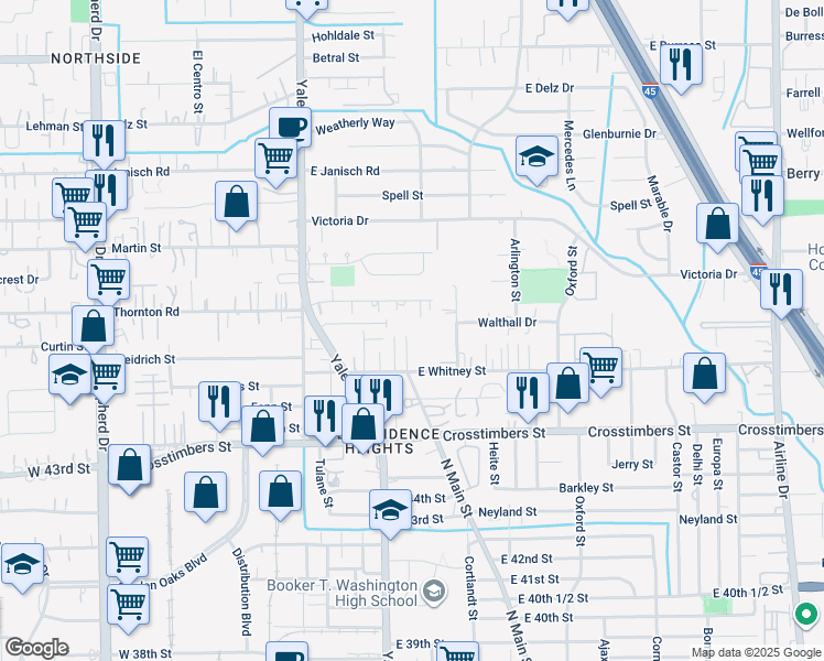 map of restaurants, bars, coffee shops, grocery stores, and more near 4550 Lelay Circle in Houston