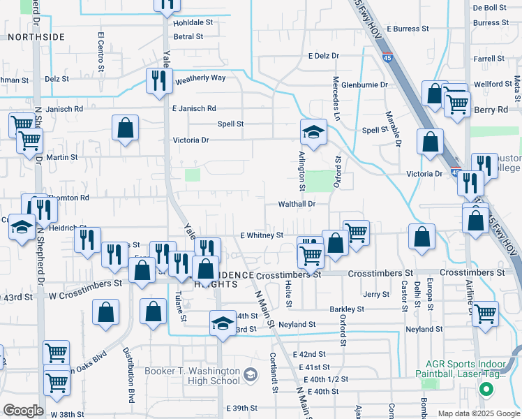 map of restaurants, bars, coffee shops, grocery stores, and more near 4523 Werner Street in Houston