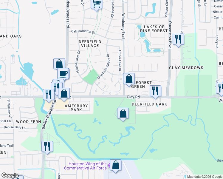 map of restaurants, bars, coffee shops, grocery stores, and more near 4024 Heathersage Drive in Houston