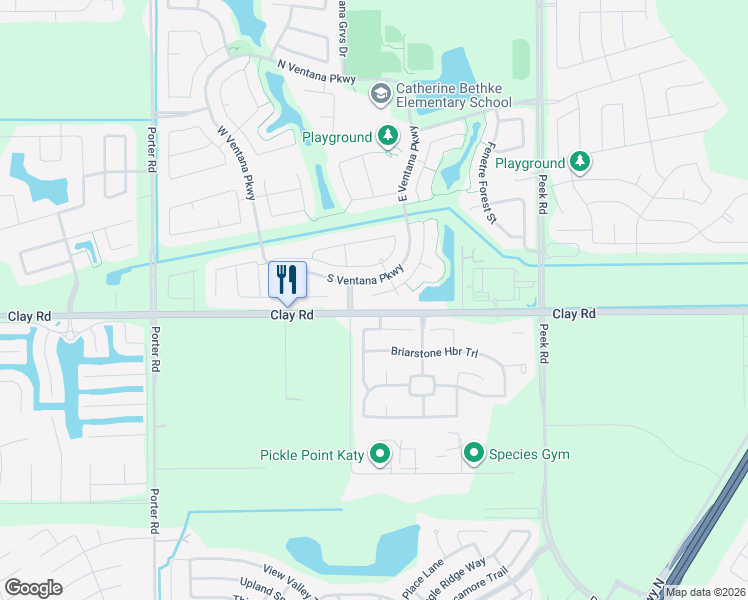 map of restaurants, bars, coffee shops, grocery stores, and more near 23422 Verona View Lane in Katy