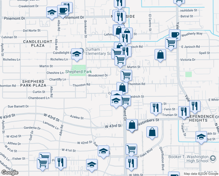 map of restaurants, bars, coffee shops, grocery stores, and more near 814 Curtin Street in Houston