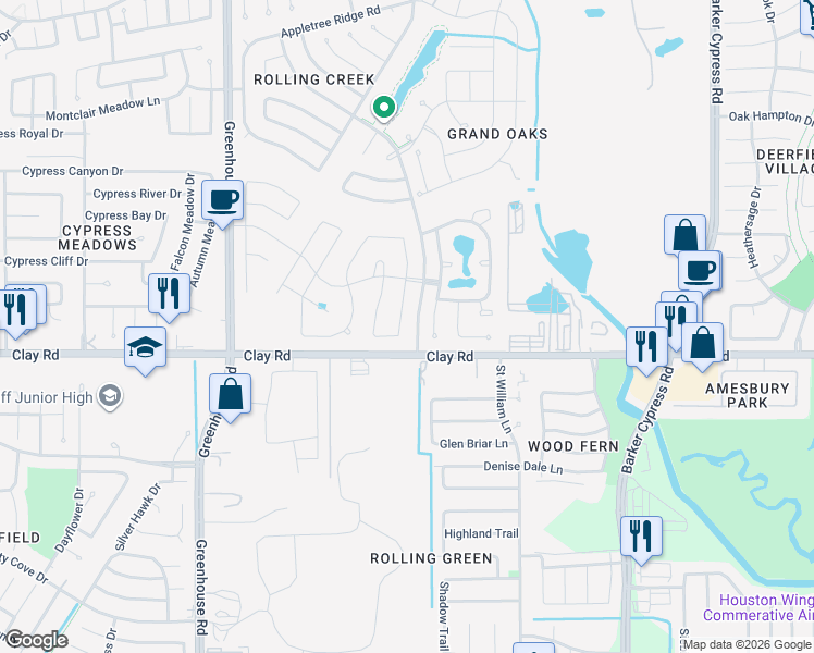 map of restaurants, bars, coffee shops, grocery stores, and more near 4110 Grand Sunnyview Lane in Houston