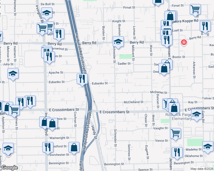 map of restaurants, bars, coffee shops, grocery stores, and more near 1810 Eubanks Street in Houston