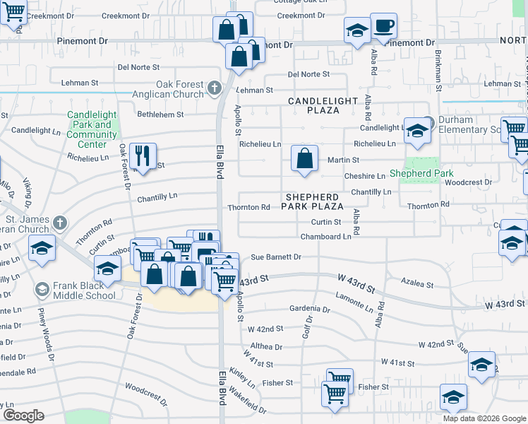 map of restaurants, bars, coffee shops, grocery stores, and more near 1123 Thornton Rd in Houston