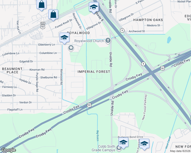 map of restaurants, bars, coffee shops, grocery stores, and more near 7407 Windsor Valley Lane in Houston