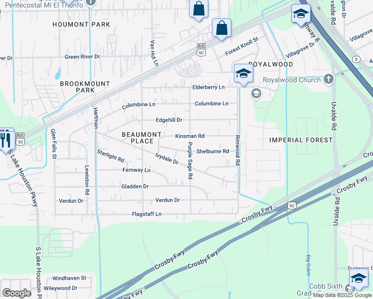 map of restaurants, bars, coffee shops, grocery stores, and more near 13134 Shelburne Road in Houston