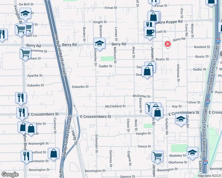 map of restaurants, bars, coffee shops, grocery stores, and more near 2014 Eubanks Street in Houston
