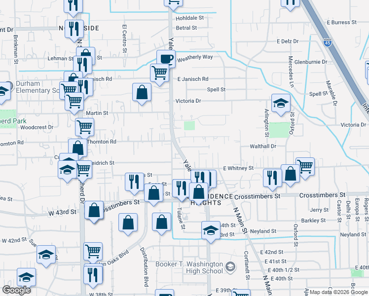 map of restaurants, bars, coffee shops, grocery stores, and more near 4514 Yale Street in Houston