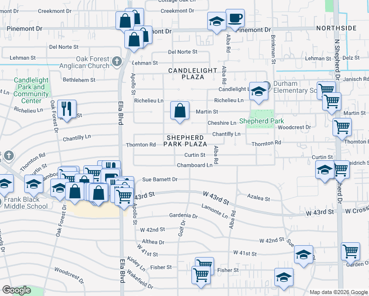 map of restaurants, bars, coffee shops, grocery stores, and more near in Houston