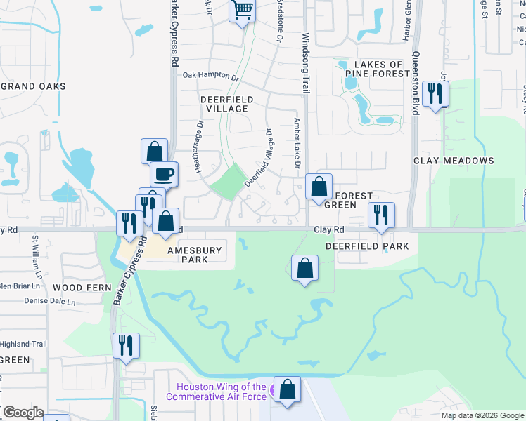 map of restaurants, bars, coffee shops, grocery stores, and more near 4024 Heathersage Drive in Houston