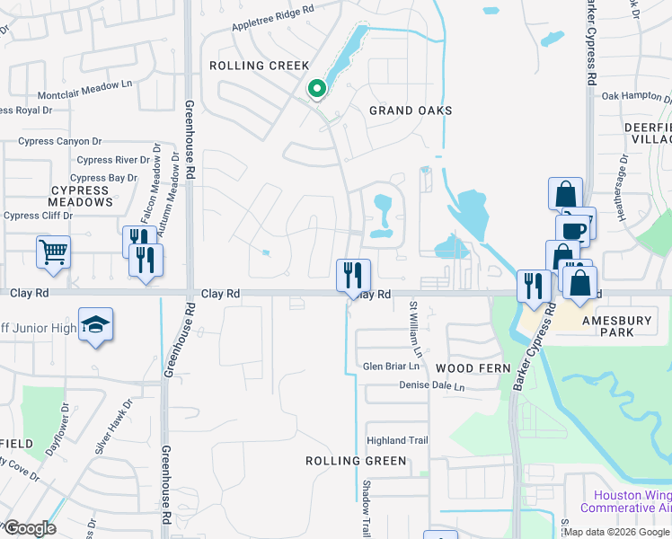 map of restaurants, bars, coffee shops, grocery stores, and more near 4110 Grand Sunnyview Lane in Houston