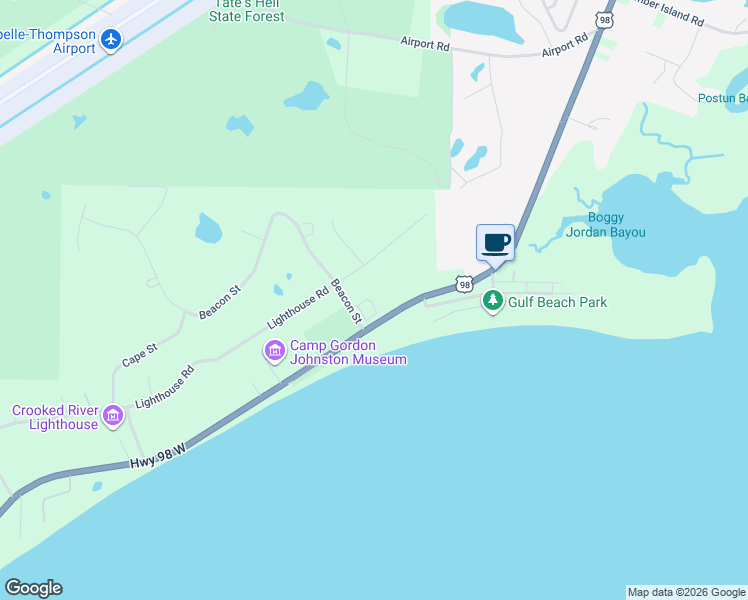 map of restaurants, bars, coffee shops, grocery stores, and more near 108 Haven Court in Carrabelle