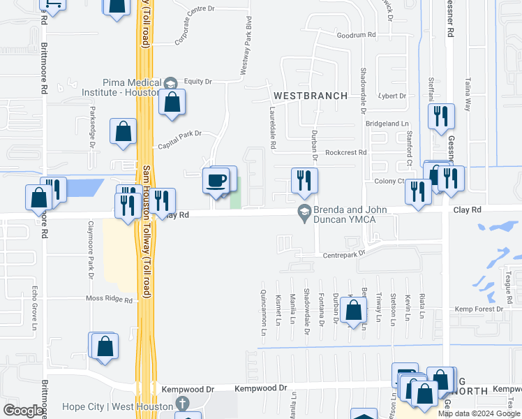 map of restaurants, bars, coffee shops, grocery stores, and more near 4302 Spring Brook Court in Houston