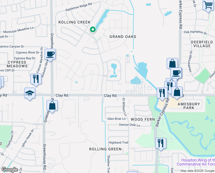 map of restaurants, bars, coffee shops, grocery stores, and more near 4114 Cascade Oaks Court in Houston