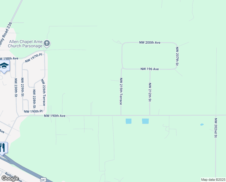 map of restaurants, bars, coffee shops, grocery stores, and more near 21668 Northwest 190th Avenue in High Springs