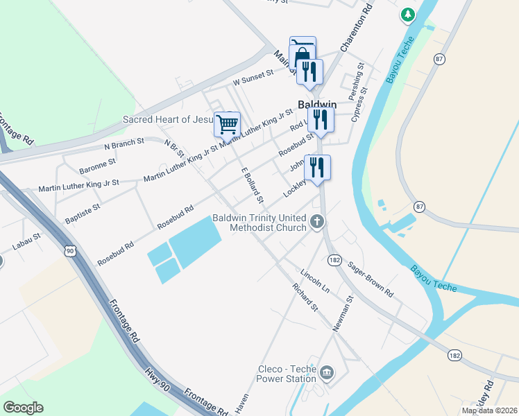 map of restaurants, bars, coffee shops, grocery stores, and more near 300 Lockley Street in Baldwin