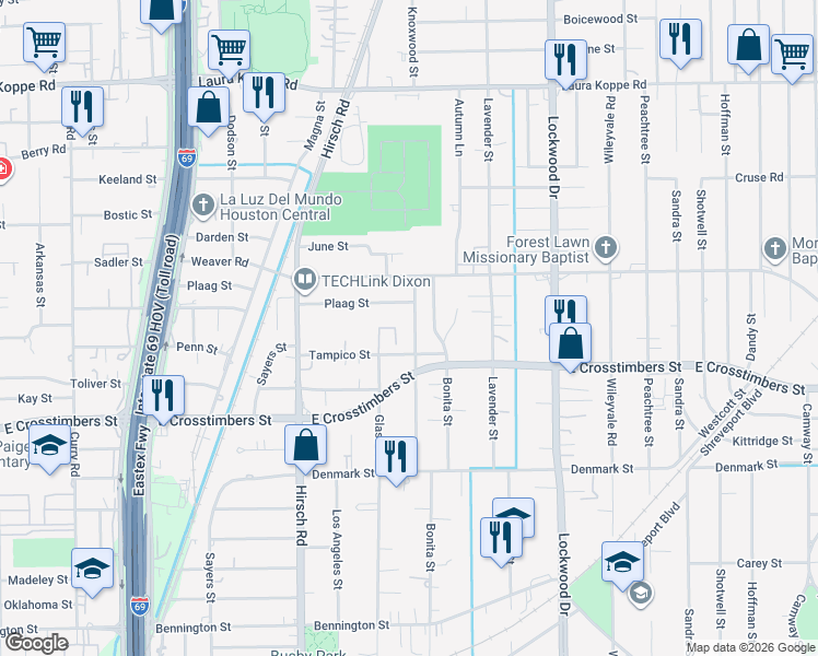 map of restaurants, bars, coffee shops, grocery stores, and more near 7957 Glass Circle in Houston