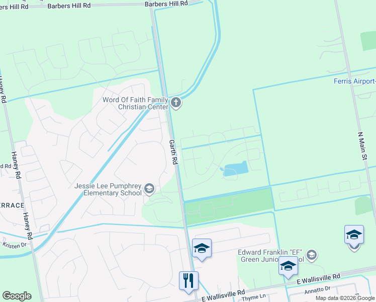 map of restaurants, bars, coffee shops, grocery stores, and more near 9330 Garth Road in Baytown