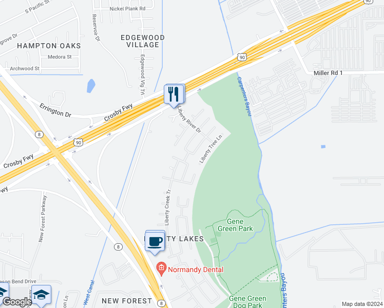 map of restaurants, bars, coffee shops, grocery stores, and more near 18468 Liberty Maple Drive in Houston